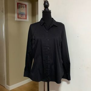 Apt 9 long roll up sleeve button front top black size L